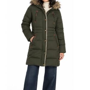 Lauren Ralph Lauren Olive Green Down Puffer Parka Coat Faux Fur Hood Medium